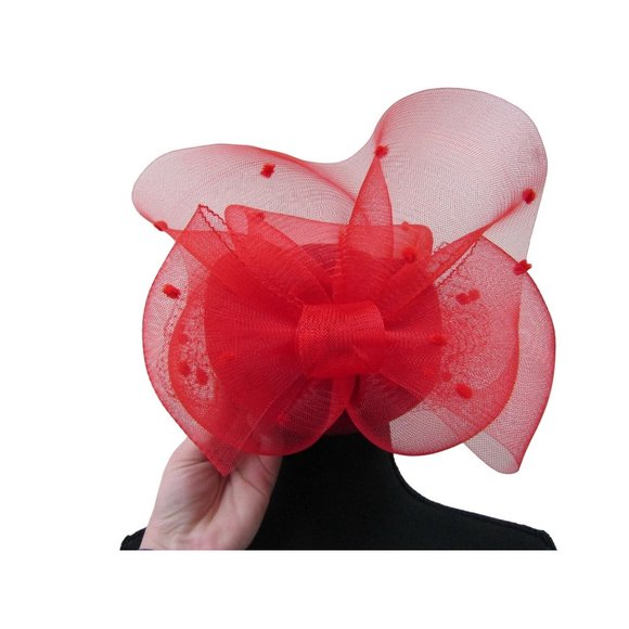 Vintage 50\'s Red Felted Wool Netted Veil with Bow Detail Pillbox Fascinator Hat main image 4